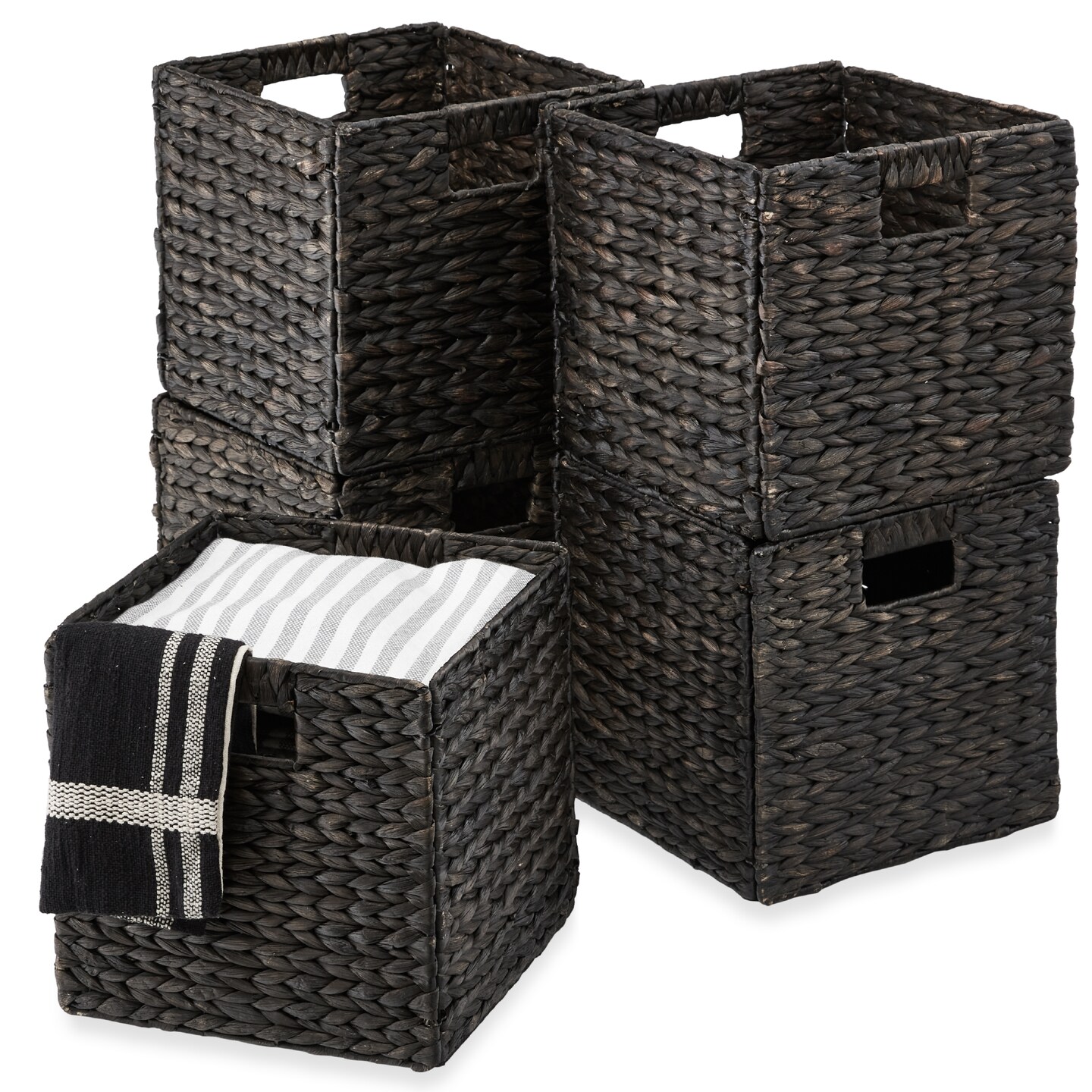 Best Choice Products 12x12in Hyacinth Baskets, Set of 5 Multipurpose Collapsible Organizers w/ Inserts