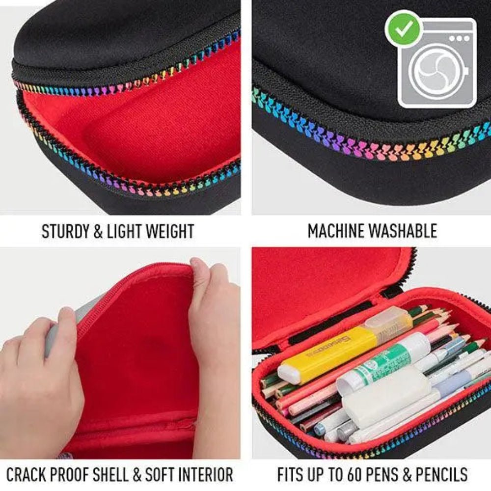 ZIPIT Black with Rainbow Zipper Storage Box for Art Supplies or Pencil Case