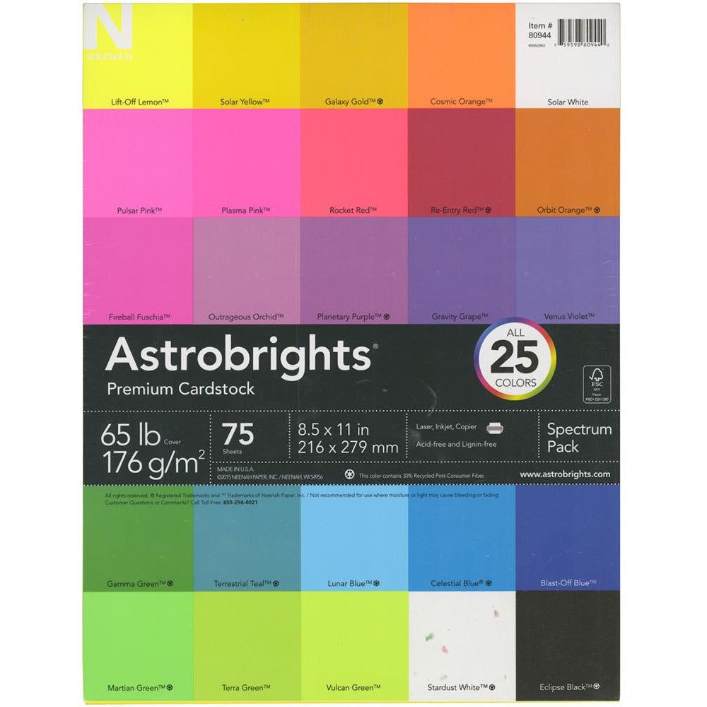 Neenah Astrobrights Rainbow Spectrum Cardstock Pack 8.5" X 11" - 75 Pack