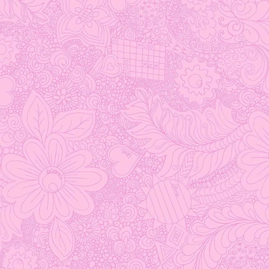Fabric Timeless Treasures Pink Doodle Floral Impact Extra Wide 108" Wide Back by the Quarter Yard CD3840-PINK