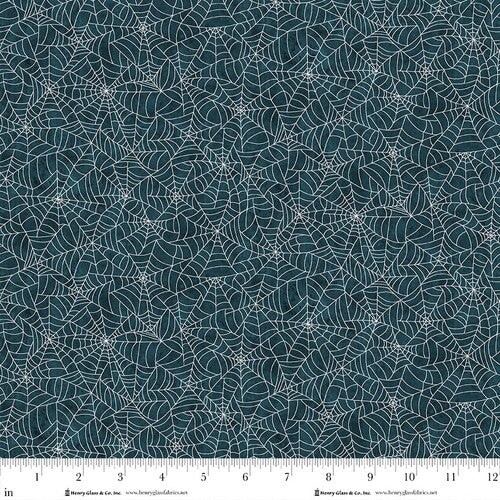 Fabric Henry Glass Glow in the Dark Black Spiderwebs by the Quarter Yard Q2028G-99