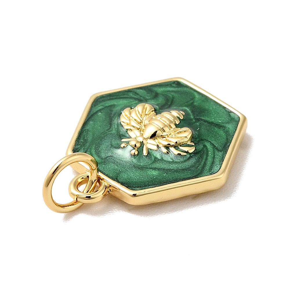 *2* 15x14mm 18k Gold Plated Green Enamel Bee Charms
