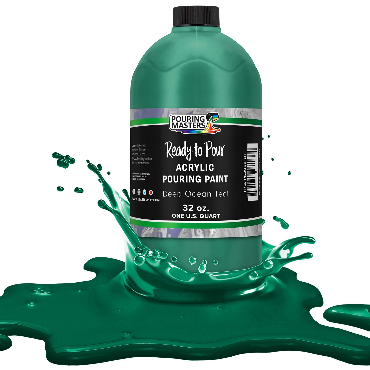 Pouring Masters Deep Ocean Teal Ready to Pour Acrylic Pouring Paint - Premium 32-Ounce Pre-Mixed Fluid Acrylic Paint - Fluid Art Supplies for Canvas, Wood, Paper, Tile &#x26; Rocks