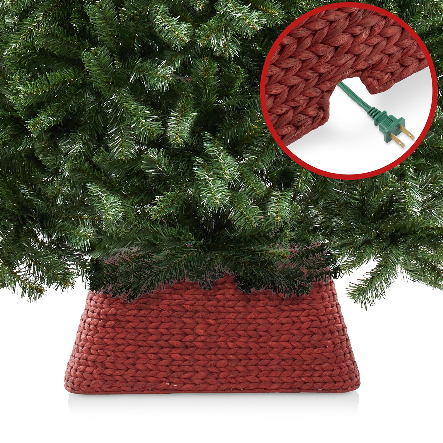 Casafield 22-Inch Christmas Tree Collar, Water Hyacinth Woven Tree Square Base Cover with Cord Cut Out,