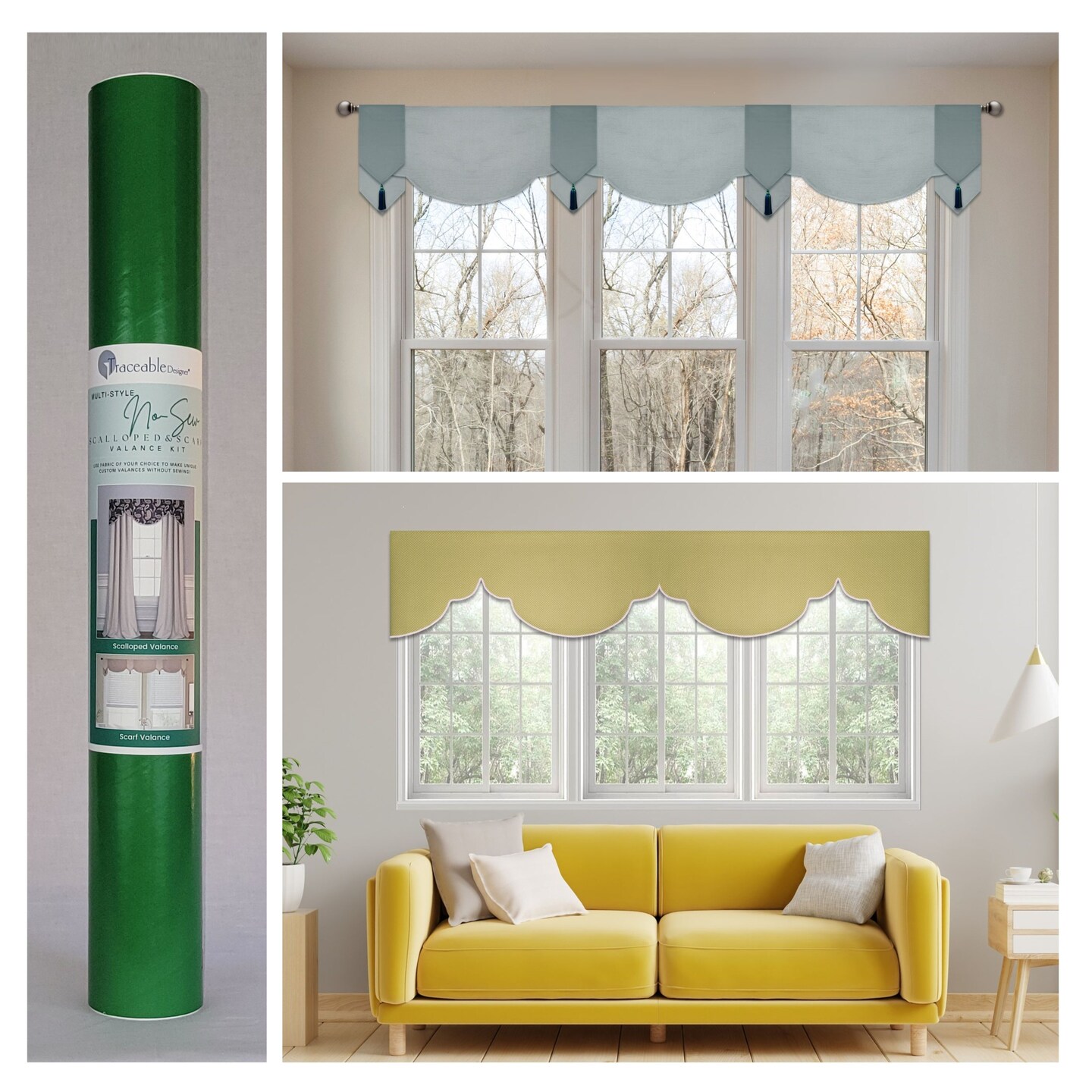 DIY Scalloped &#x26; Scarf Valance Kit &#x2013; Make Custom Window Curtains Without Using a Sewing Machine