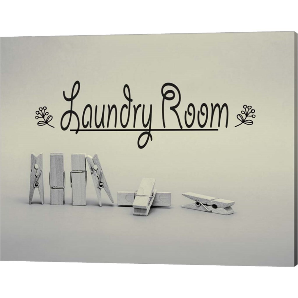 Laundry Room Sign Clothespins Black and White by Color Me Happy 20&#x22; x 16&#x22; Canvas Wall Art