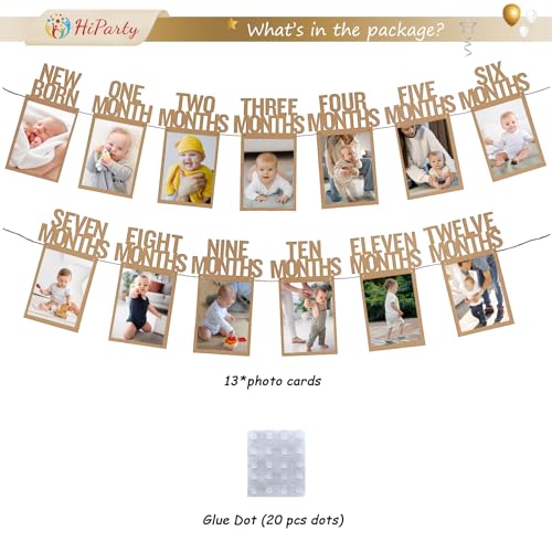 1st Birthday Baby Photo Banner for Newborn to 12 Months, First Birthday Decorations for Boys or Girls, First Birthday Photo Banner Pre-Strung with Frame,Monthly Milestones Birthday Party Kit