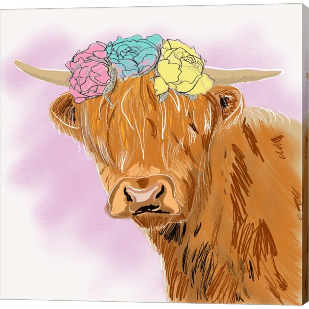 Highland Cow With Crown by Kali Wilson 12&#x22; x 12&#x22; Canvas Wall Art