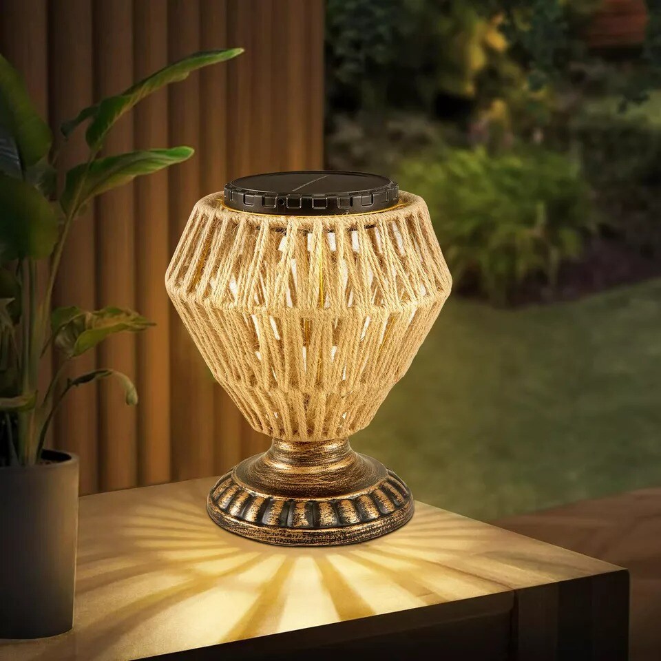 Desk Lamp Rattan Woven Solar Powered Eye-Caring Adjustable Reading Night Light