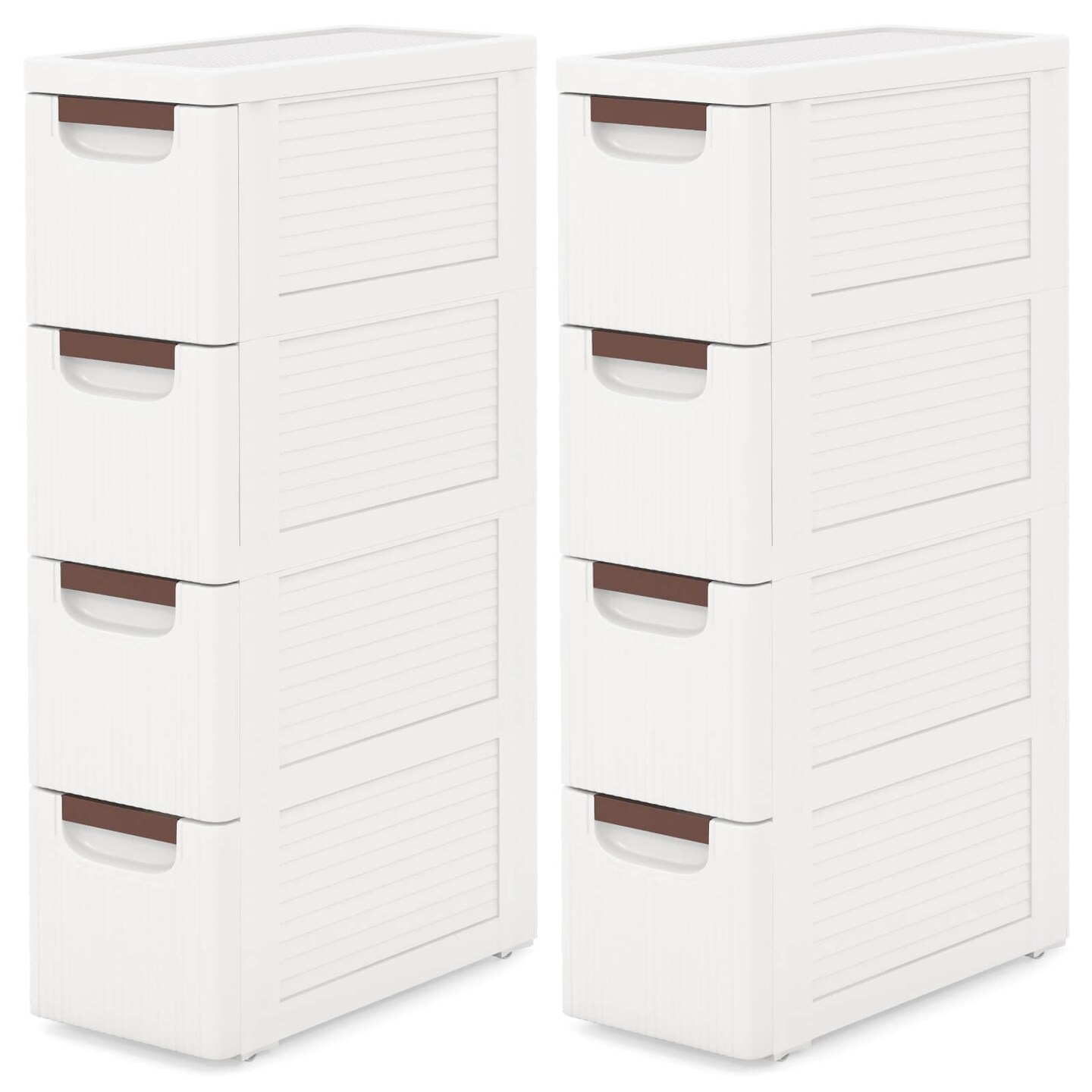 Costway 1/2 PCS 4-Drawer Narrow Rolling Storage Cabinet with Pull Handles Built-in Wheels
