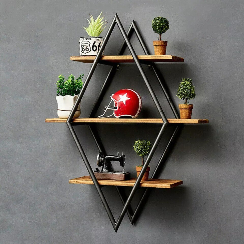 Rustic Wood Floating Shelves Decorative Wall Shelf Bathroom Kitchen Office Room