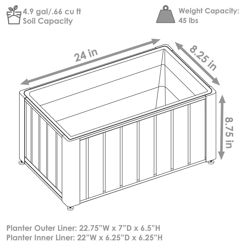 Acacia Wood Slatted Planter Box with Removable Insert