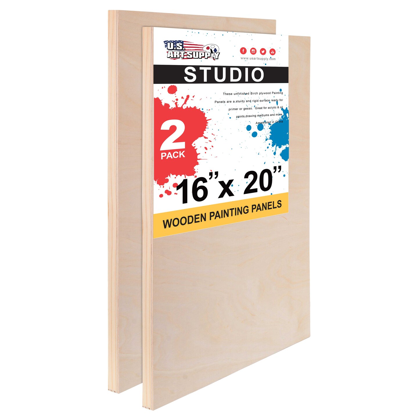 16&#x22; x 20&#x22; Birch Wood Paint Pouring Panel Boards, Studio 3/4&#x22; Deep Cradle (Pack of 2) - Artist Wooden Wall Canvases - Painting Mixed-Media, Acrylic