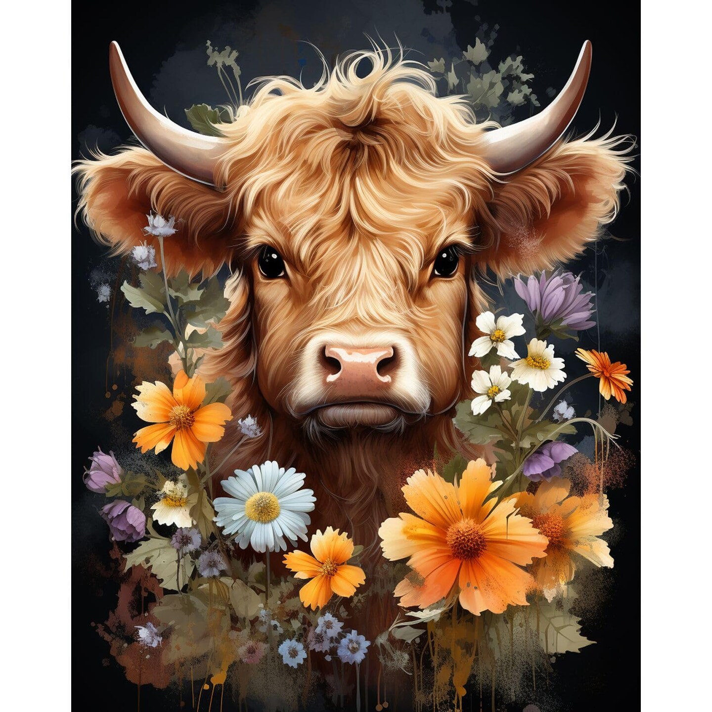 Rousp DIY 5D Diamond Painting Art Kits for Adults Highland Cow Diamond Painting Round Drill Art Craft Kits for Home Wall Decor Gifts 16x20inch