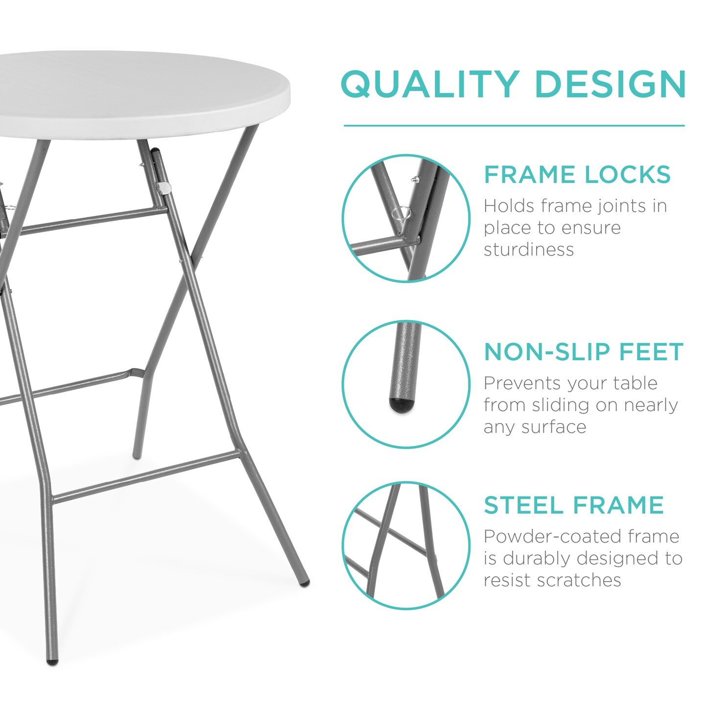 Best Choice Products 32in Bar Height Folding Table, Indoor Outdoor Accessory w/ Thick Table Top, 330lb Capacity