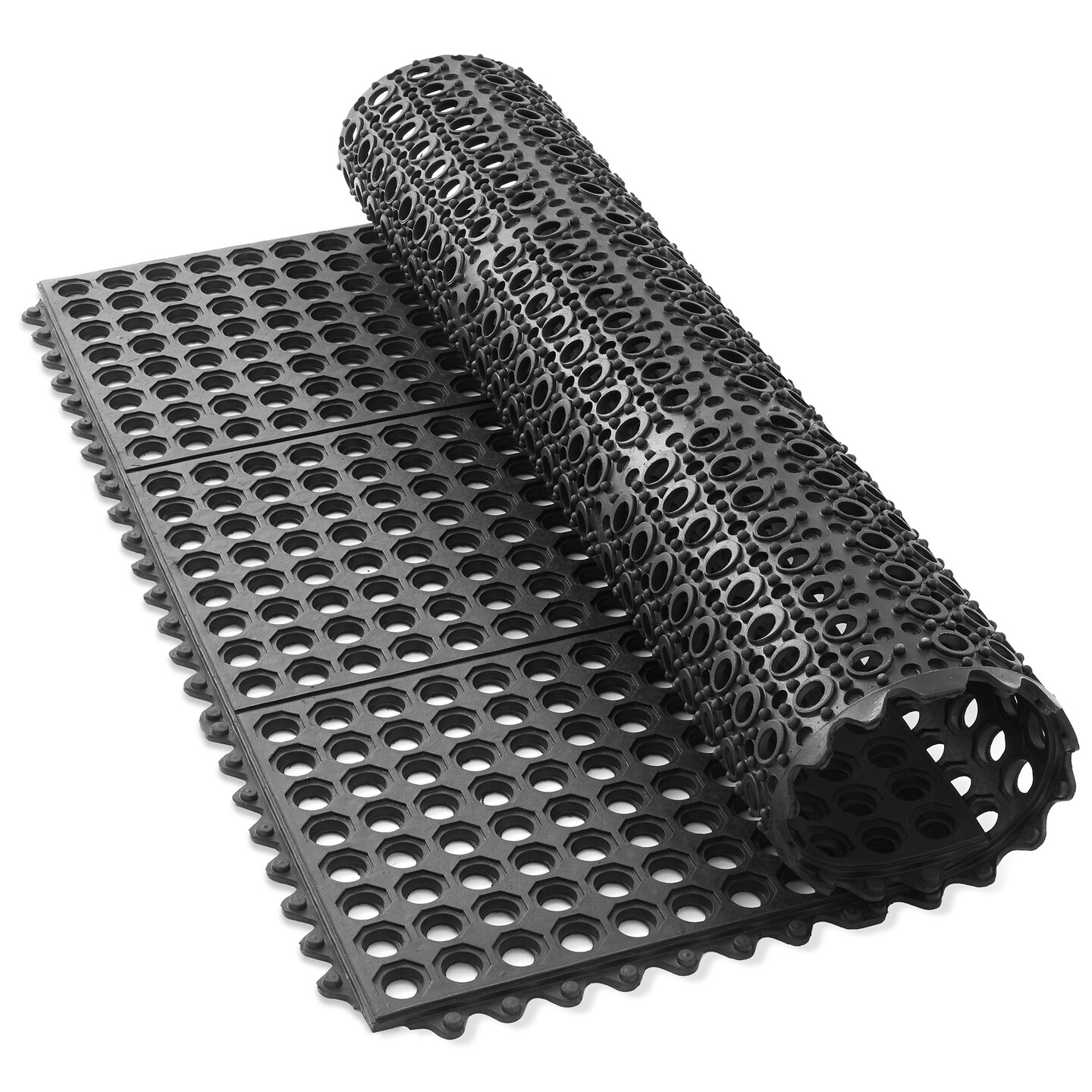 GRIDMANN Rubber Floor Mats, Anti-Fatigue Drainage Mats, Non-Slip and Grease Resistant for Restaurants, Commercial Kitchens, Bar Floors, Black