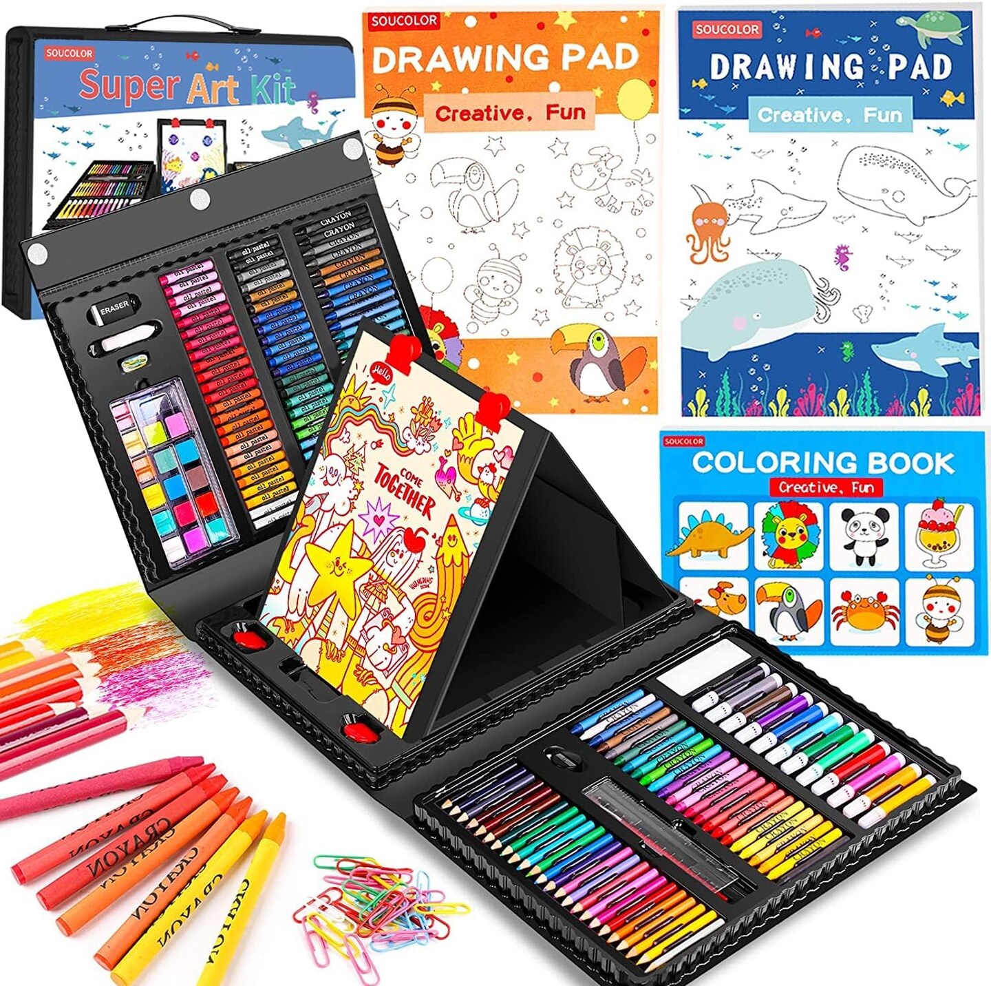 Art Supplies 283 Pieces Drawing Set Art Kits with Trifold Easel 2 Drawing Pads 1 Coloring Book Crayons Pastels Arts and Crafts Gifts Case for