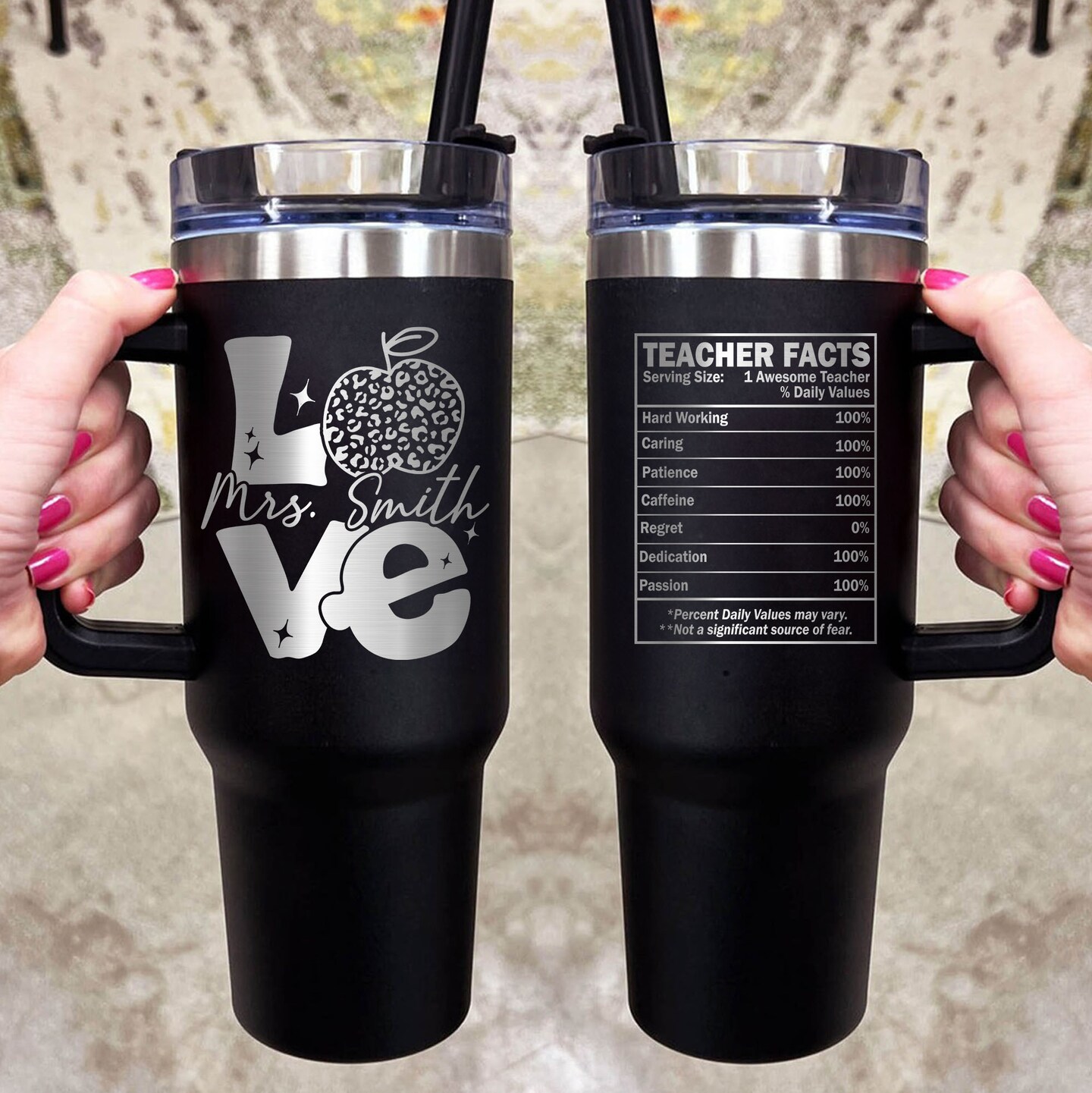 40oz Teacher Apple Tumbler | Custom Laser Engraved Name