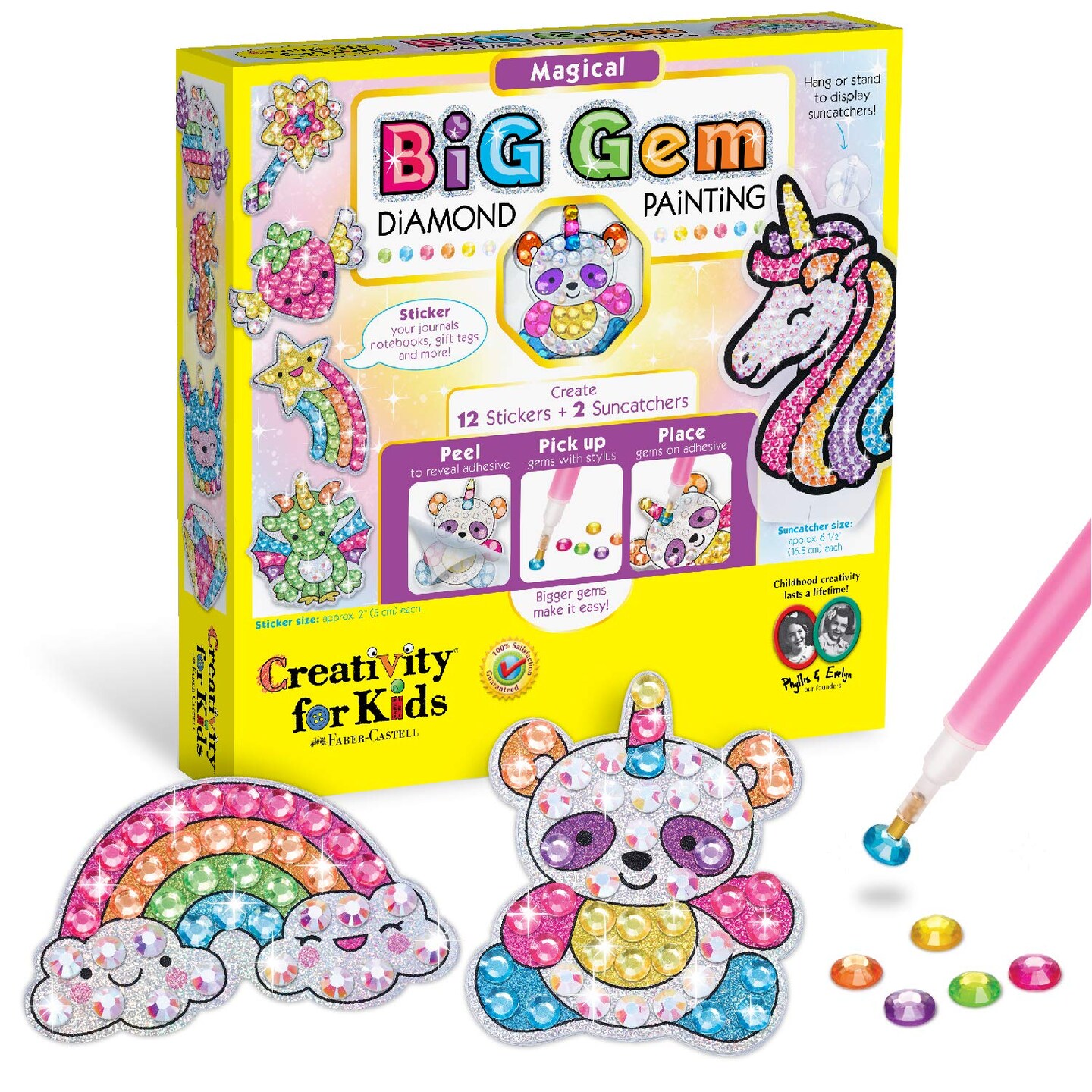 12 Pieces Creativity for Kids Big Gem Diamond Painting Kits: Magical Stickers and Suncatcher DIY Kit - Diamond Art for Kids, Unicorn Gifts for Girls Ages 6-8+