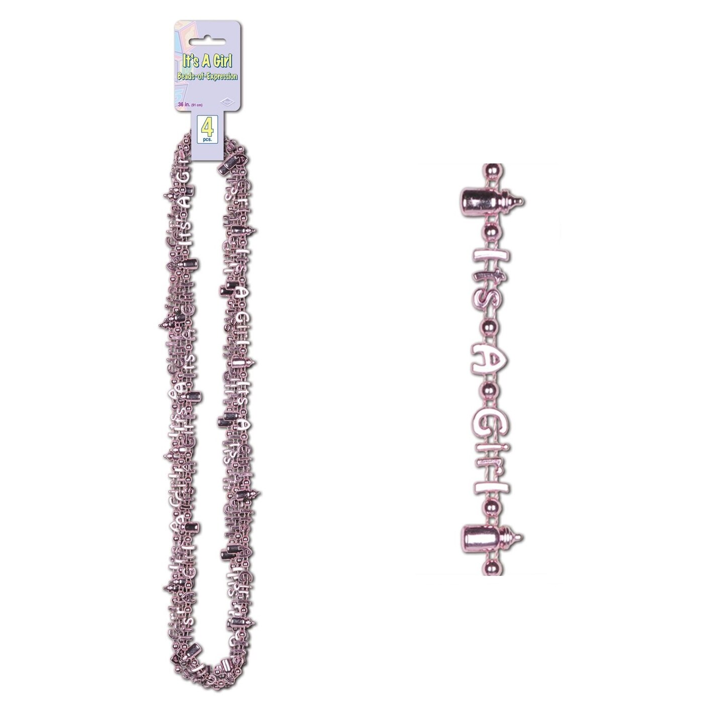 Party Central Club Pack of 48 Pastel Pink It's A Girl Baby Shower Necklaces 36"