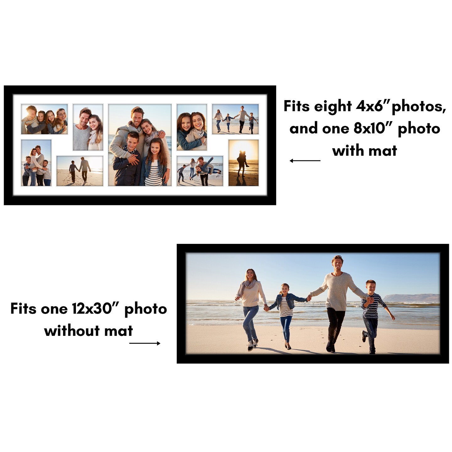 Americanflat 12x30 Collage Picture Frame - Fits One 8x10 Photo and Eight 4x6 Photos or One 12x30 Photo