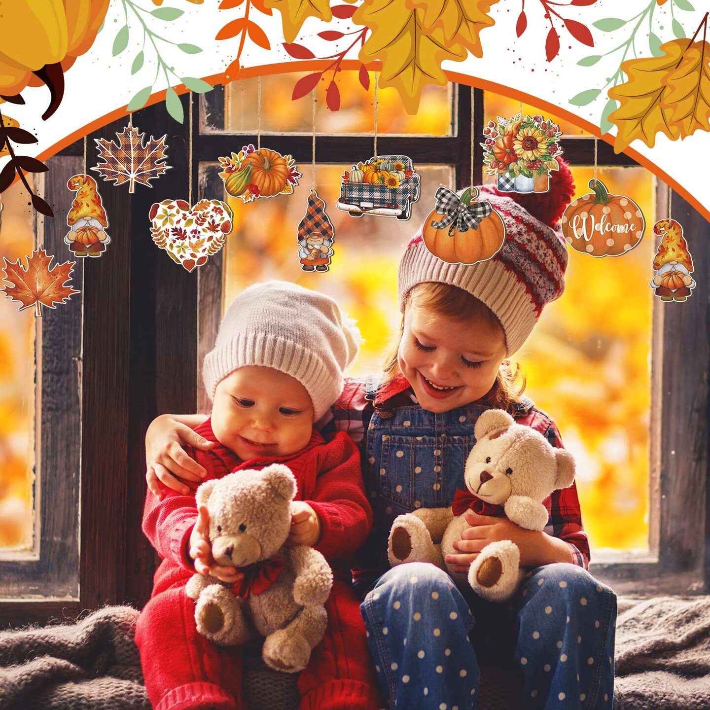 36 Pieces Fall Tree Decorations Thanksgiving Gnomes Ornaments for Tree Wooden Hanging Ornaments Pumpkins Leaves Flowers Cutouts Autumn Decorations for Holiday Party Supply(Cute Style)