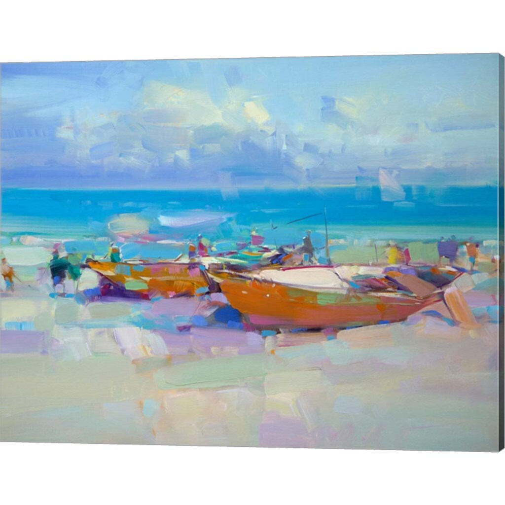 Boats On The Shore by Vahe Yeremyan 20" x 16" Canvas Wall Art