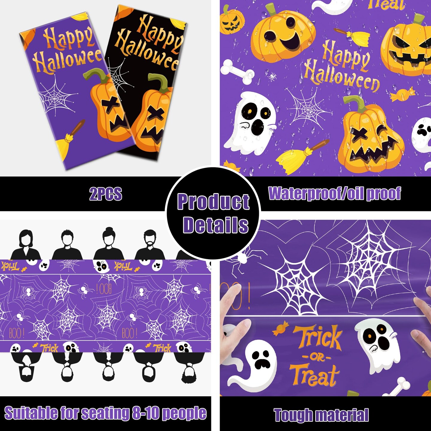 2 Pieces Halloween Decorations - Halloween Decorations Indoor Outdoor - Disposable Plastic Halloween Tablecloth | Halloween Party Decorations Favors Supplies for Table Decor Backdrop Banner,