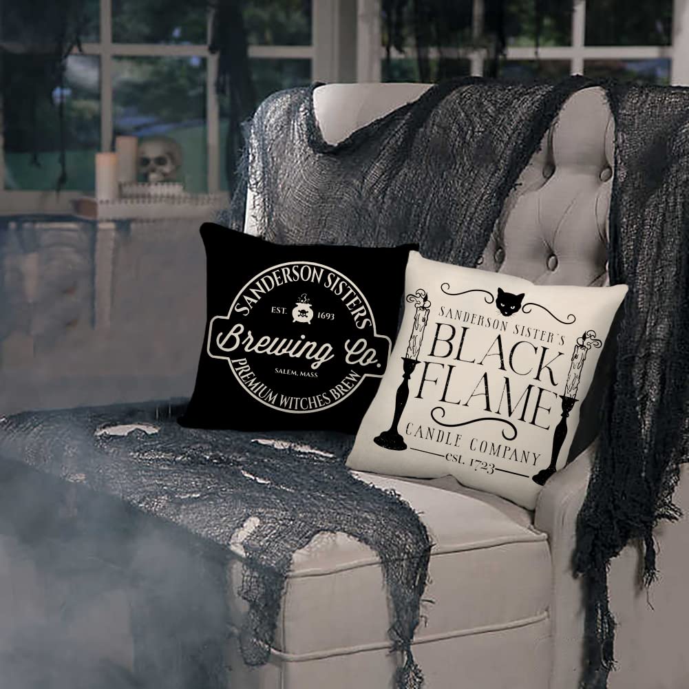 4 Pieces Halloween Decor Pillow Covers 18x18 Halloween Decorations Hocus Pocus Farmhouse Saying White Black Outdoor Fall Pillows Decorative Throw Cushion Case for Home Couch TH118-18