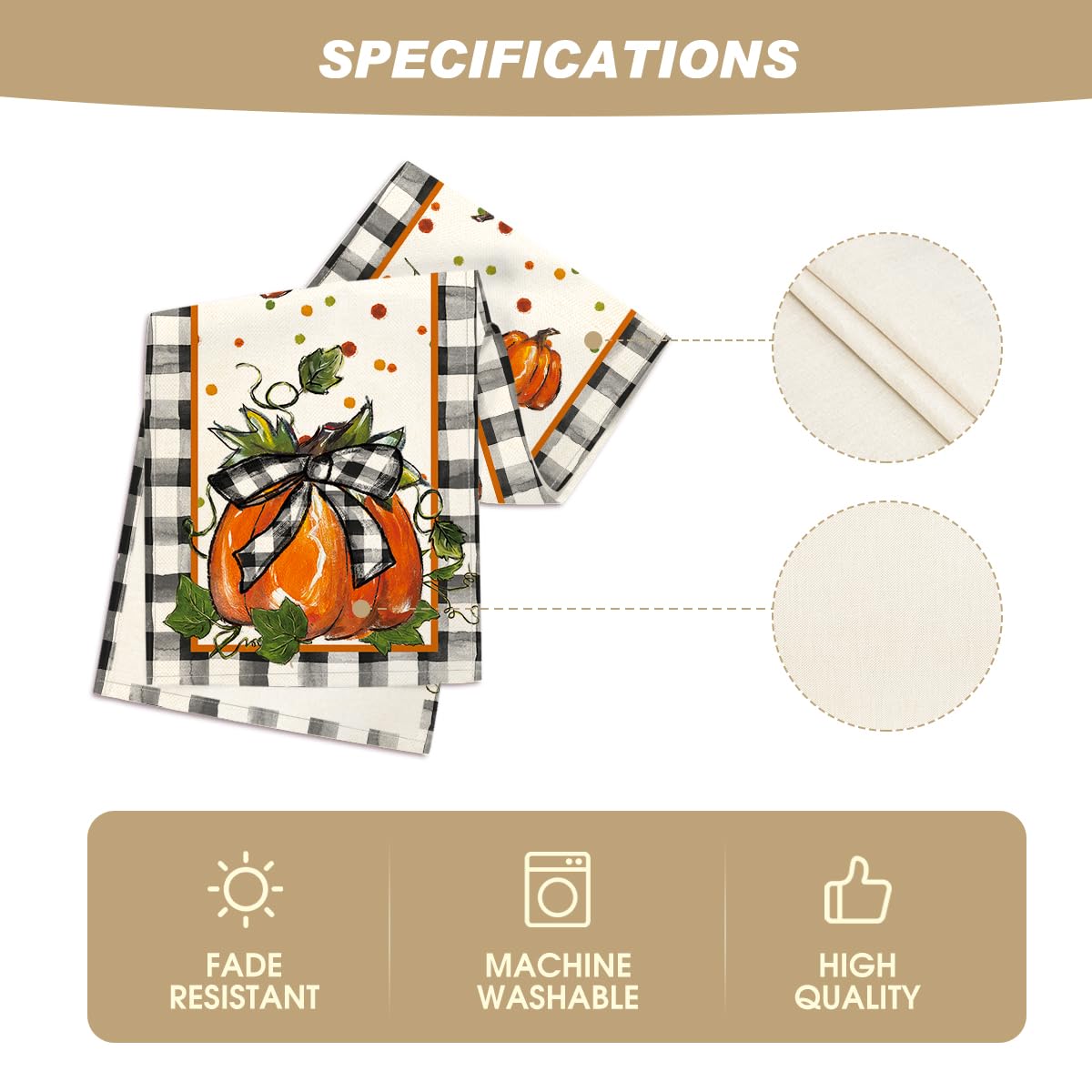 Pumpkin Bow Buffalo Plaid Fall Table Runner,Seasonal Autumn Kitchen Dining Table Decoration for Home Party Decor 13x72 Inch