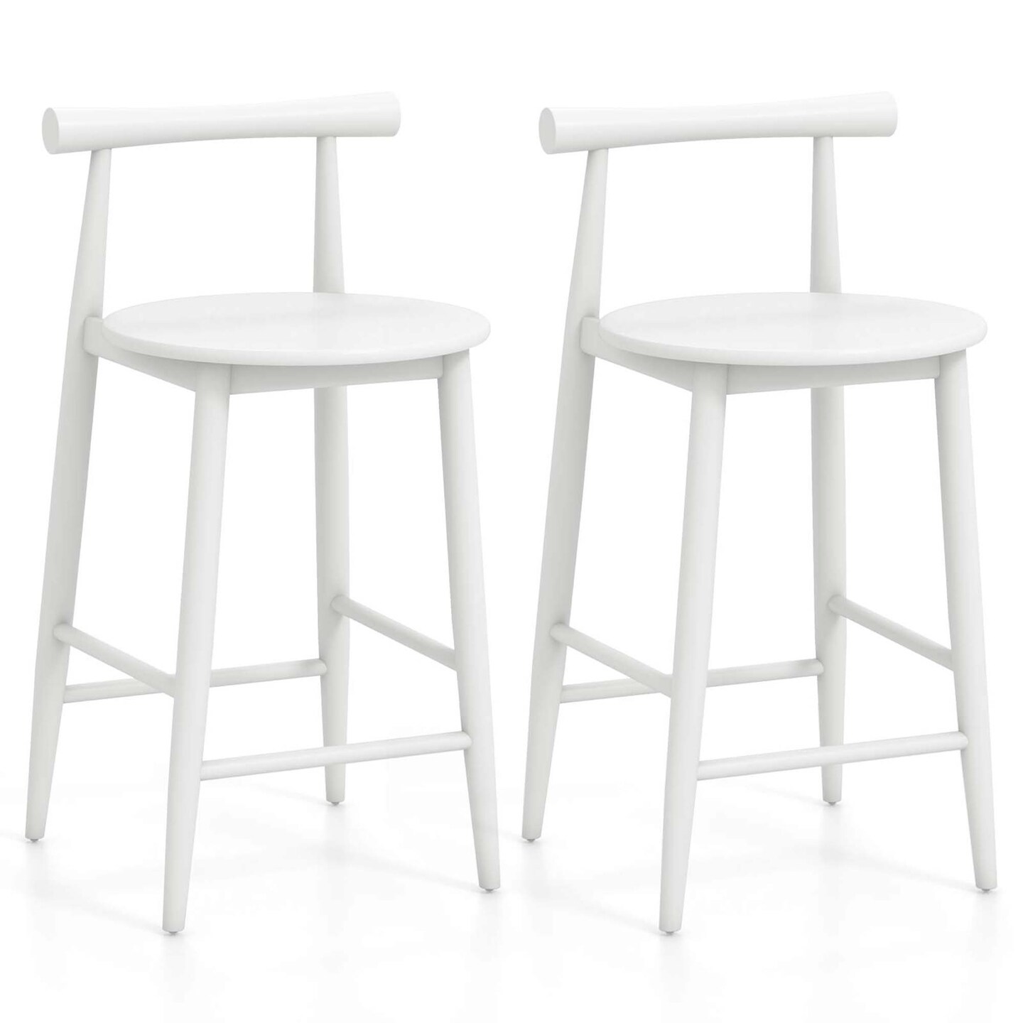 Costway Bar Chair Counter Height Stools Set of 2/4 with Acacia Wood Frame Supporting Legs White
