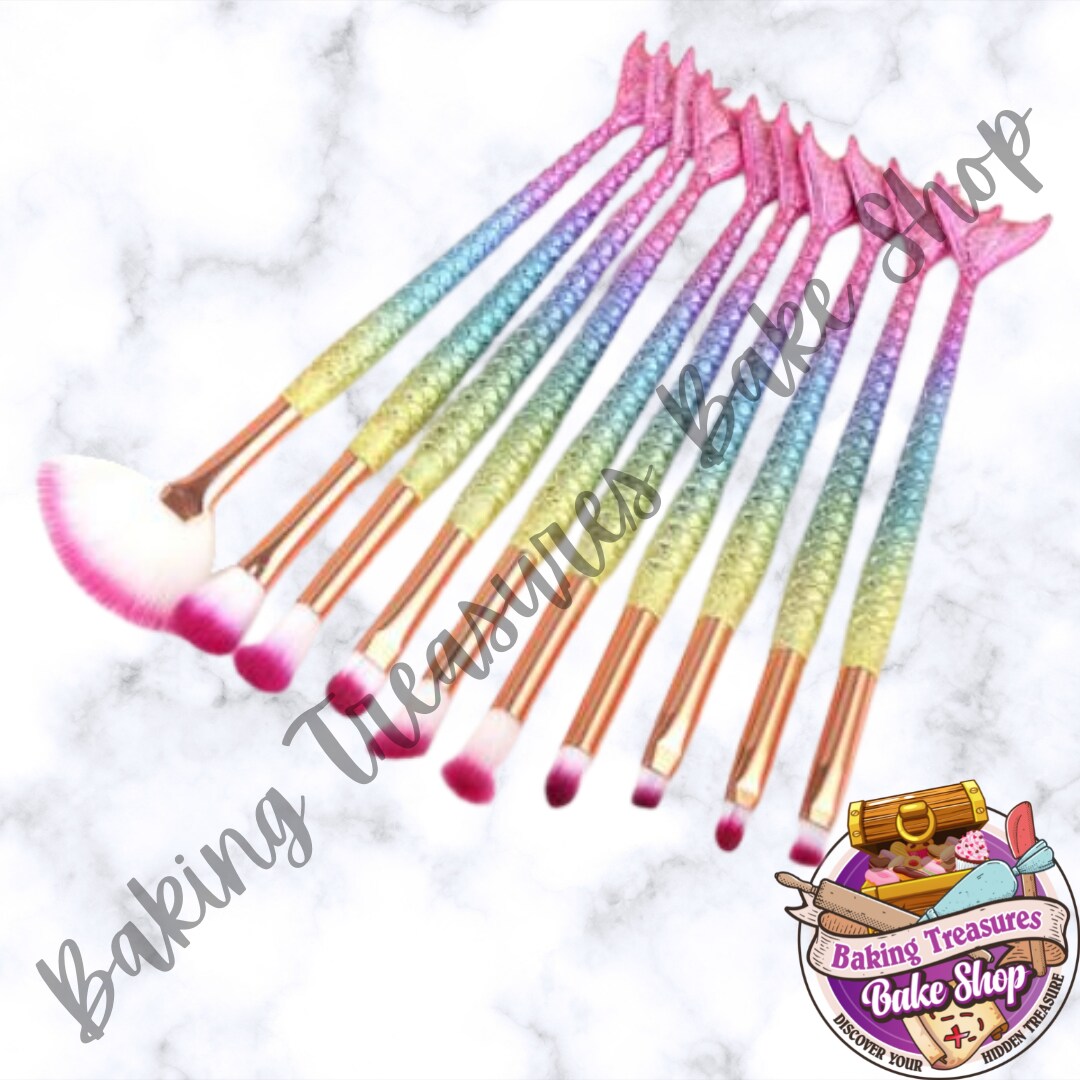 Pastel Rainbow Mermaid Makeup Brushes  10pc