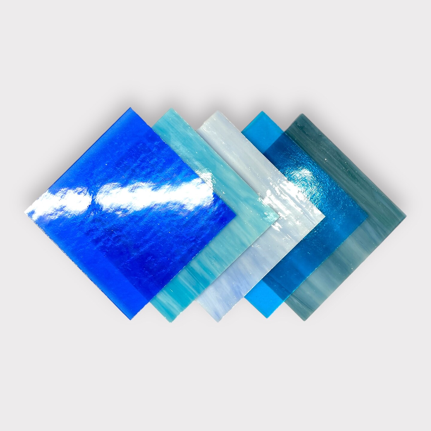 COE 96: 6&#x22; Square Blue Mixed Fusible Glass Sheets - 5 Pack