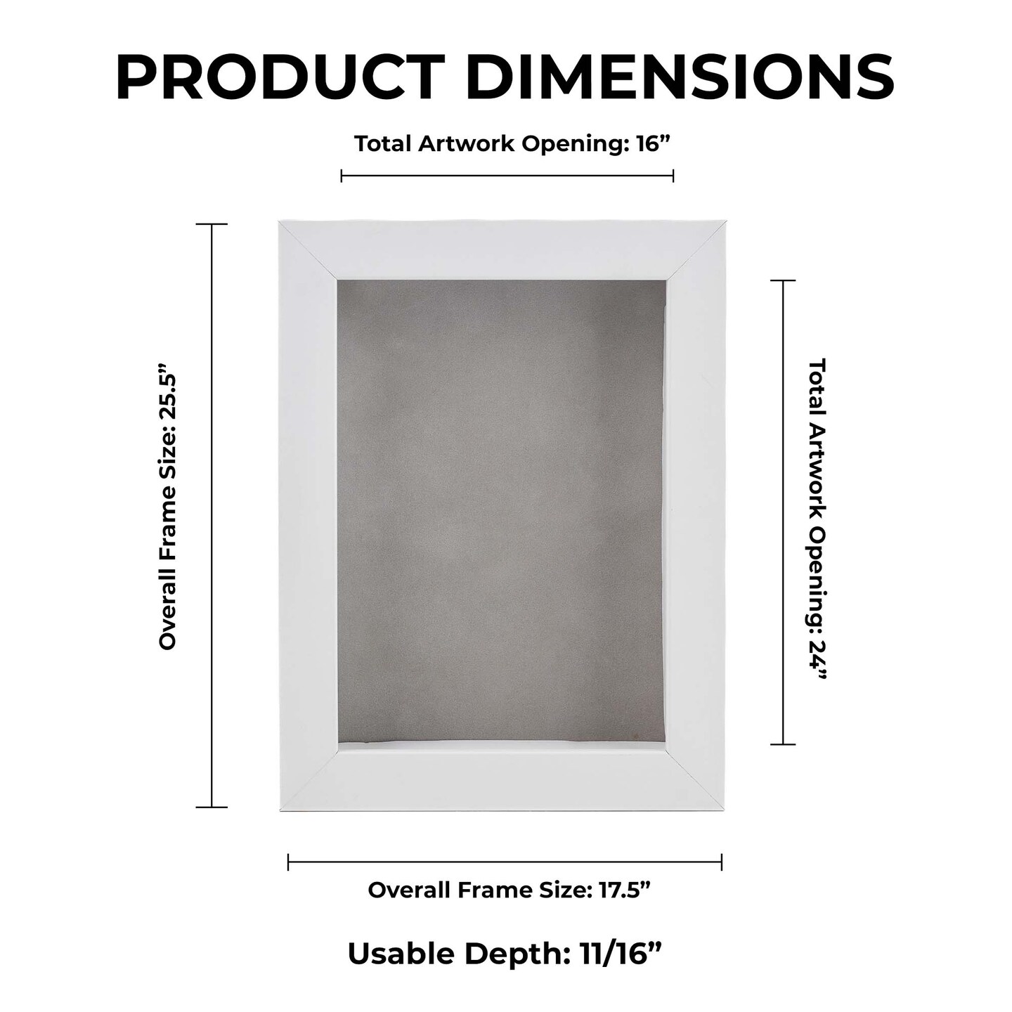 Classic White Wood Shadown Box Frame with Acrylic Front - Light Brown Suede Backing, 30 Sizes