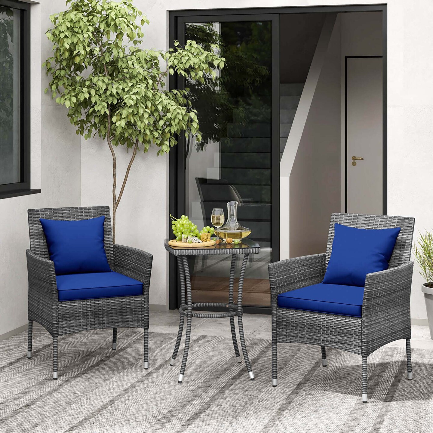 Costway 3 PCS Patio Furniture Set with Cushioned Patio Chairs & Tempered Glass Coffee Table Grey/Navy/White/Black
