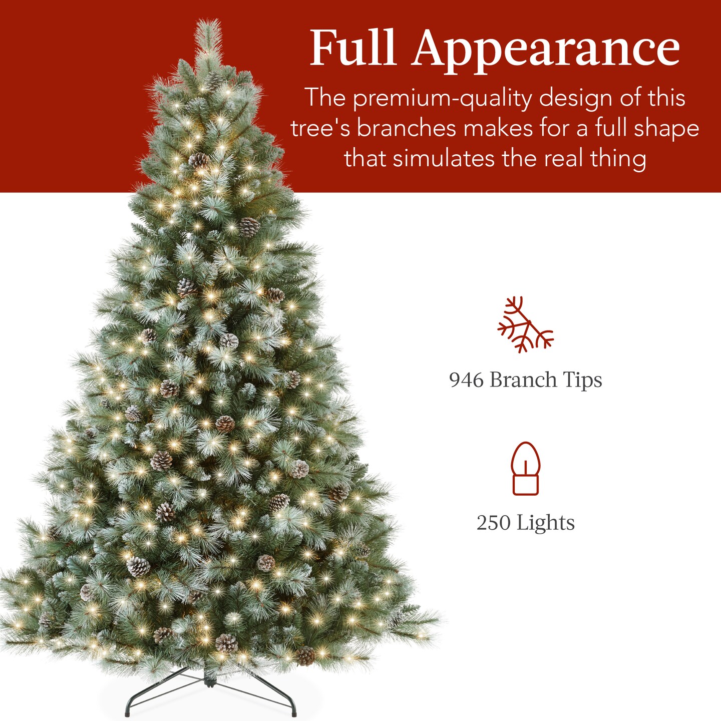Best Choice Products Pre-Lit Frosted Scotch Pine Christmas Tree w/ 2-In-1 LED Lights