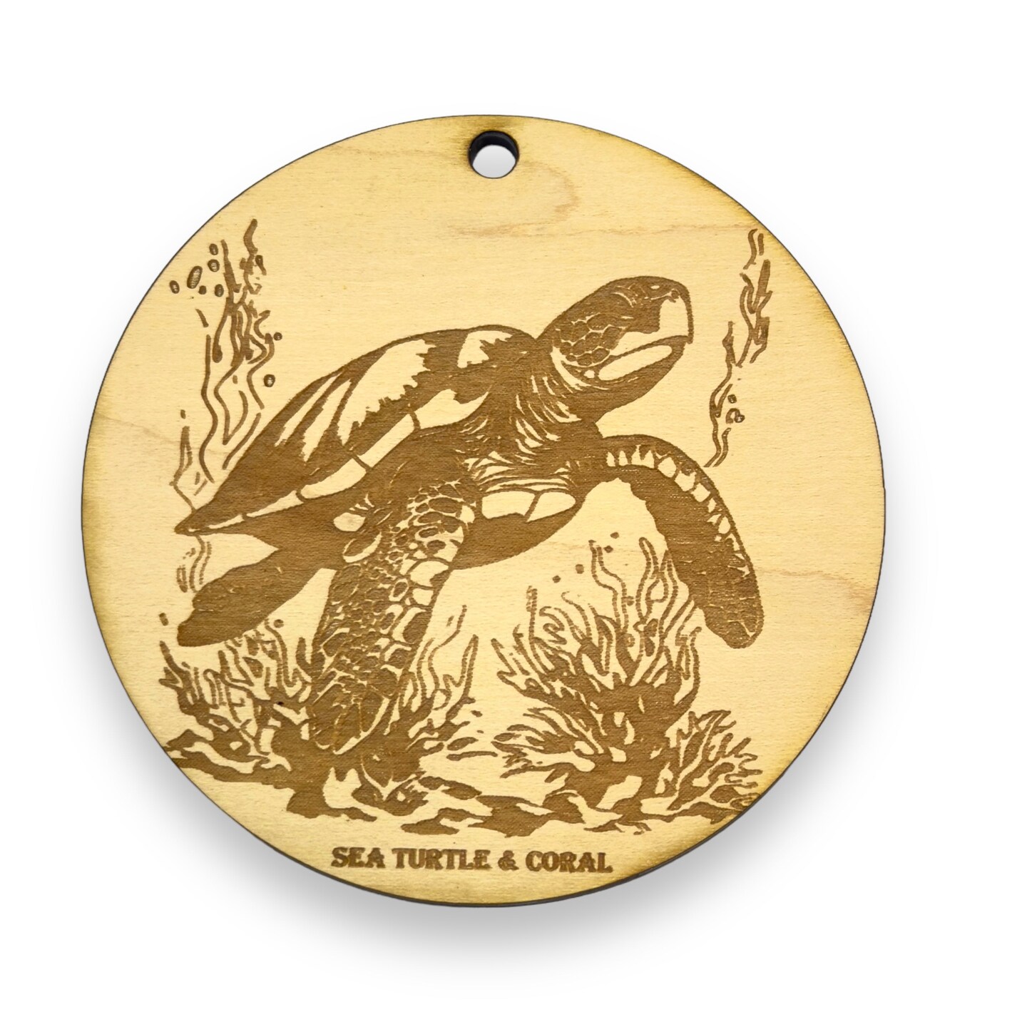 Ornament - Sea Turtle and Coral Raw Wood Ornament - Sea Turtle and Coral Raw Wood