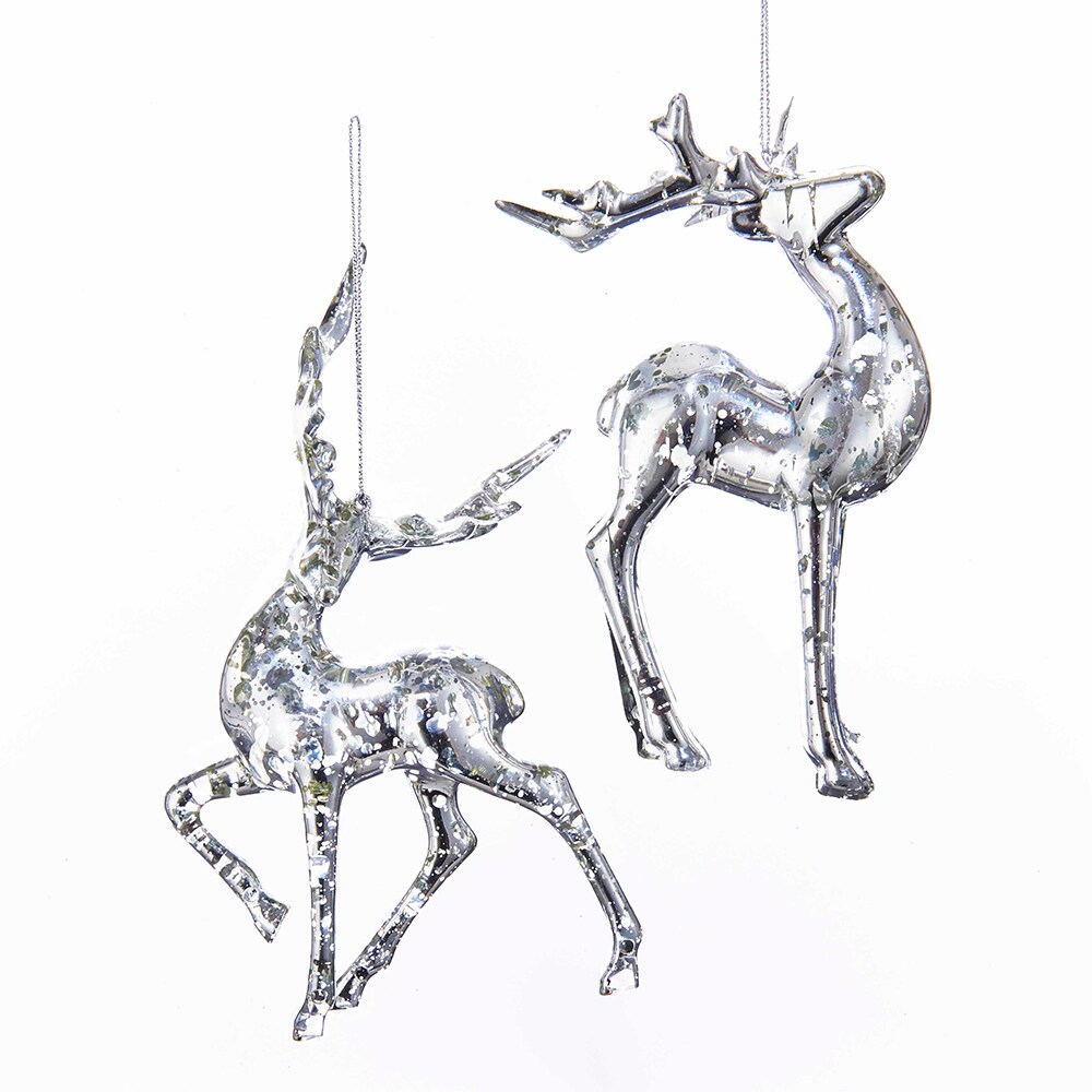 6&#x22; Silver Reindeer Ornaments, 2 Assorted