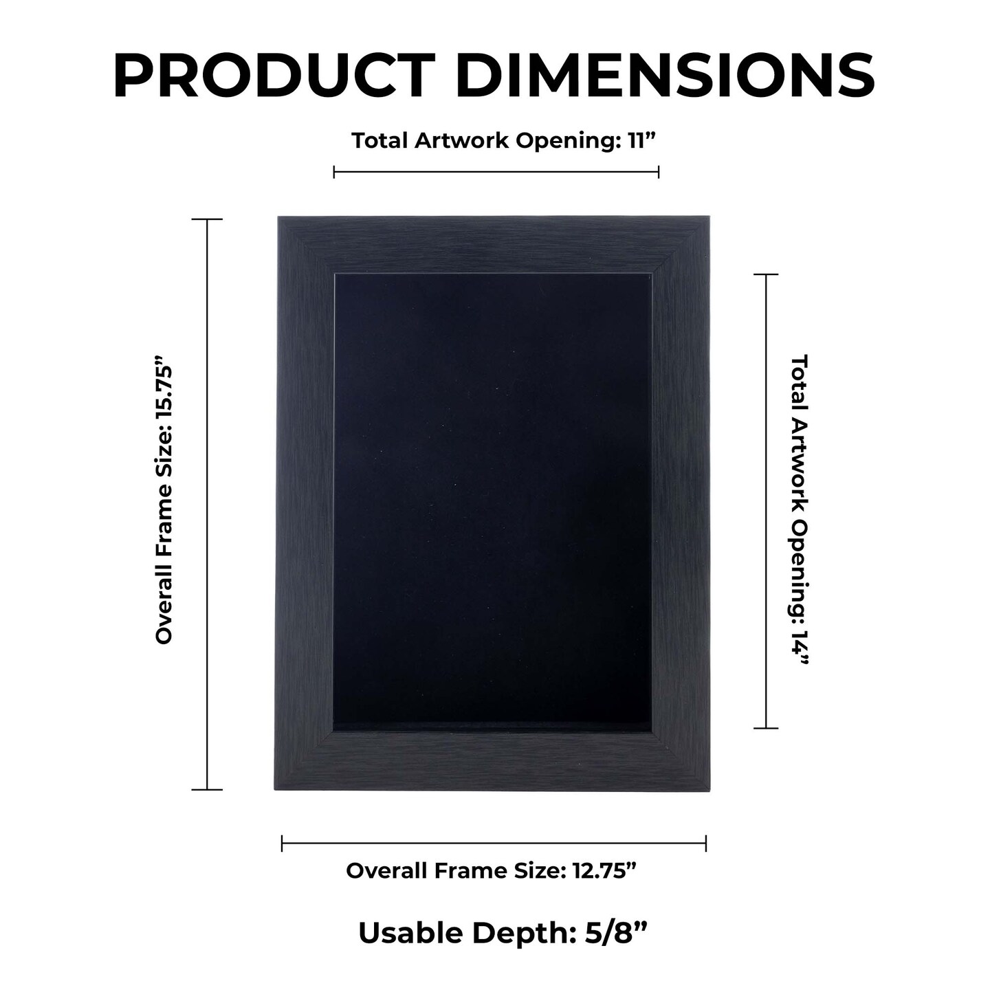 Elegant Charcoal Wood Shadow Box Frame with Acrylic Front - Black Suede Backing, 30 Sizes