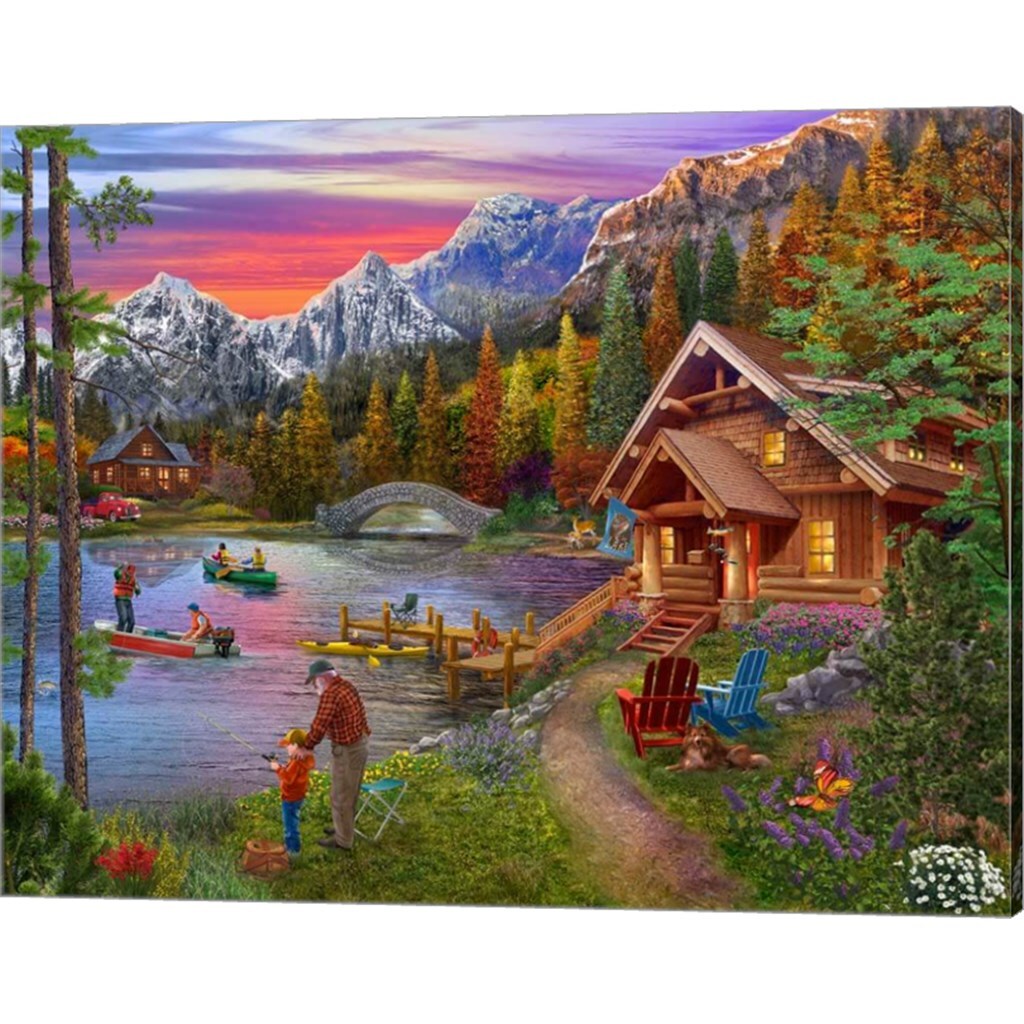 Stone Bridge Lake by Bigelow Illustrations 20&#x22; x 16&#x22; Canvas Wall Art