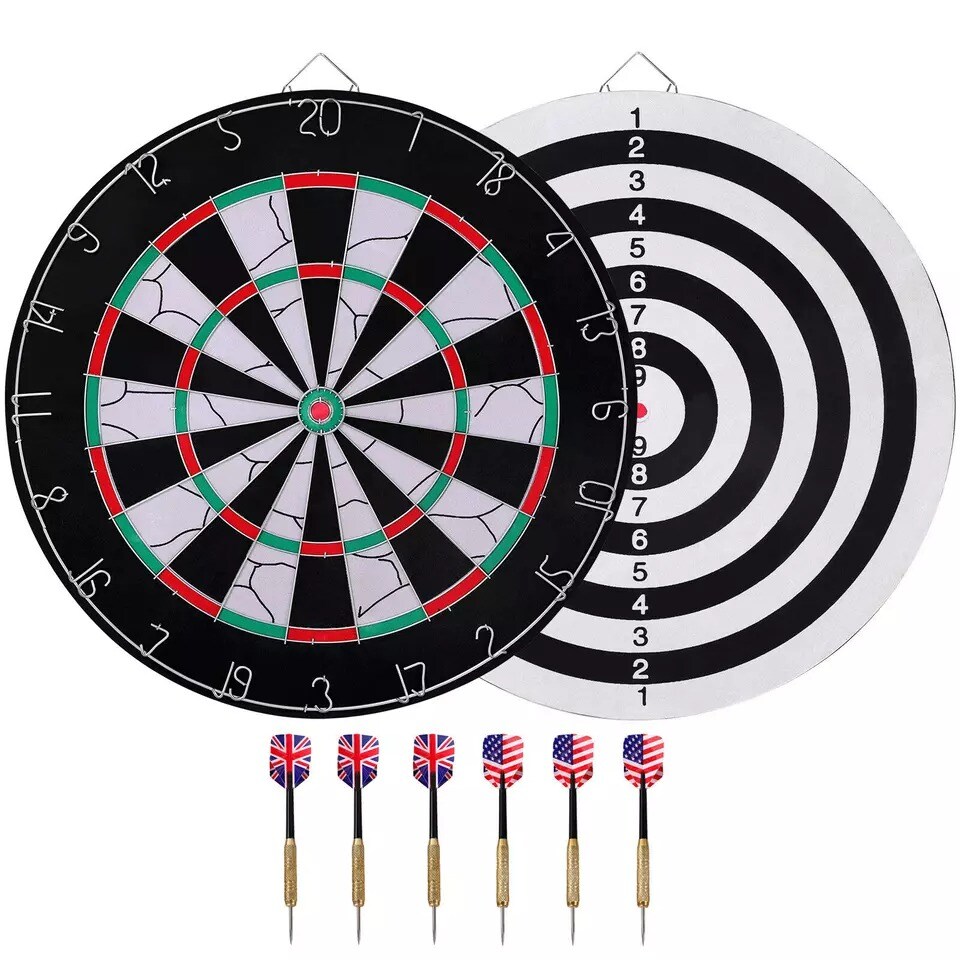 18'' Dart Board Dartboard Set Sports Game Sisal Bristle with 6 Steeltip Darts