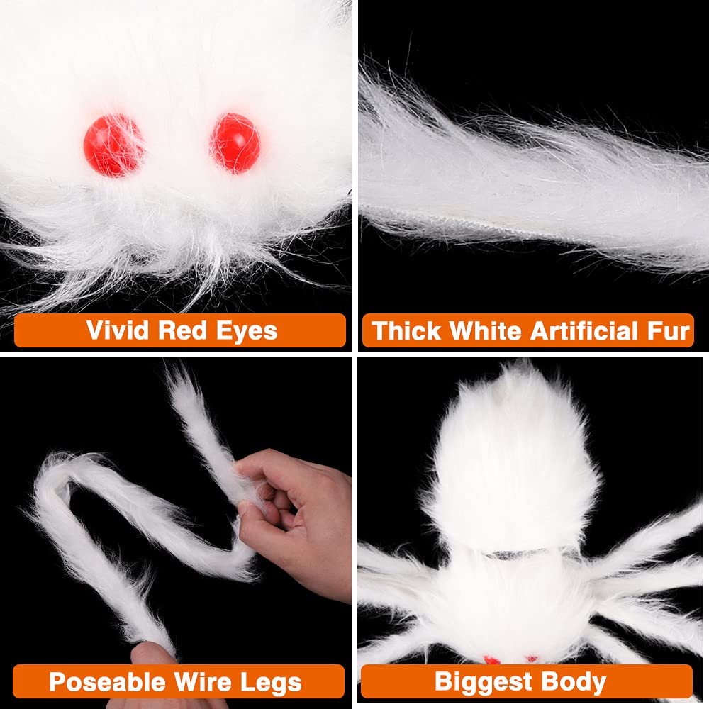 59'' Giant Halloween Hairy Spider,Realistic Scary White Spider Props Decoration for Indoor and Outdoor Decoration