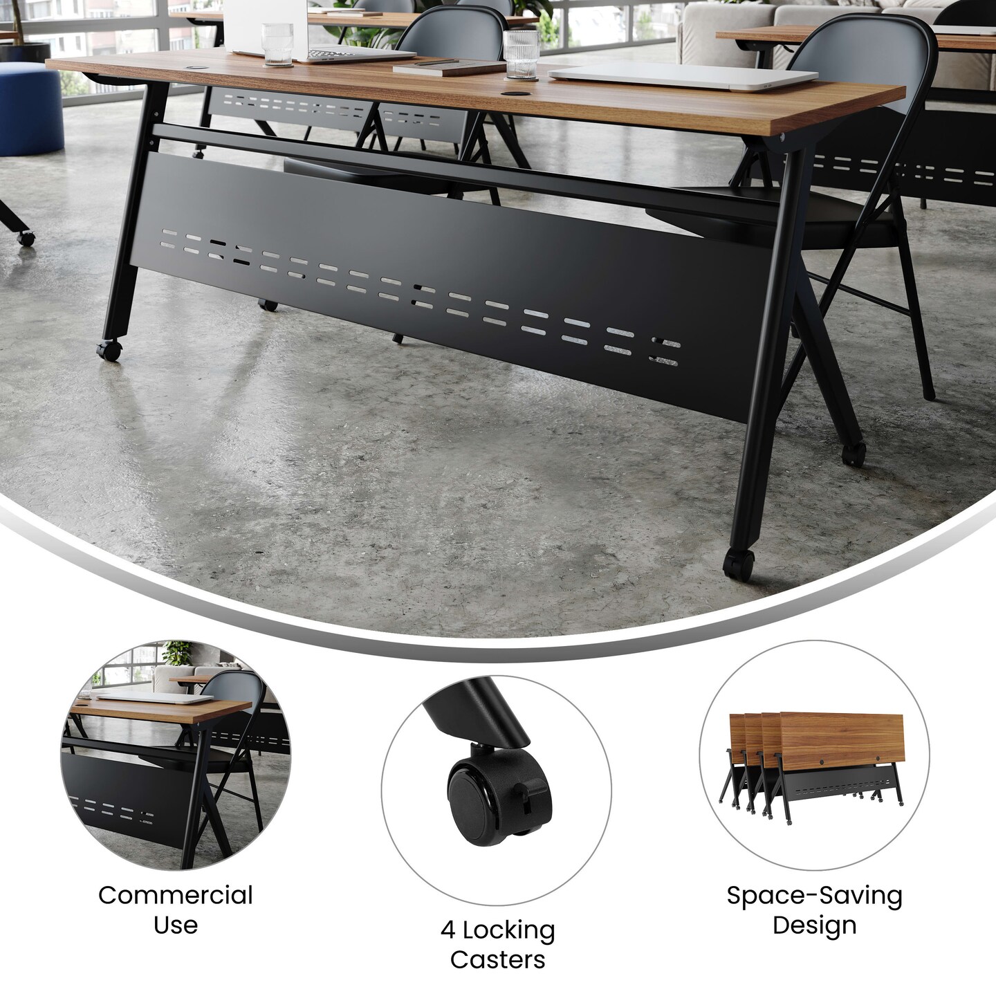 Emma and Oliver Griffin Heavy-Duty Flip Top Training Table with Nesting Design, Privacy Panel, Y-Legs, Tabletop, Metal Frame