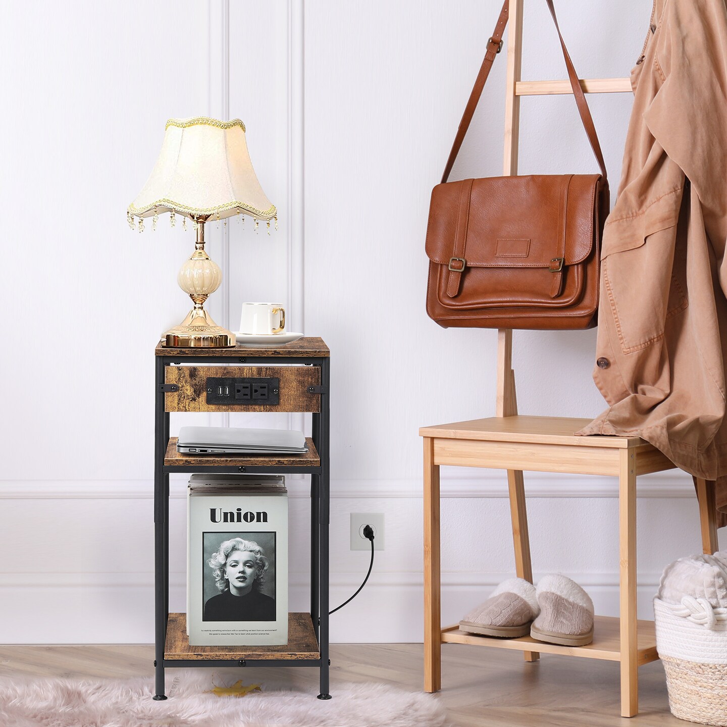 2pcs Nightstands with Charging Station
