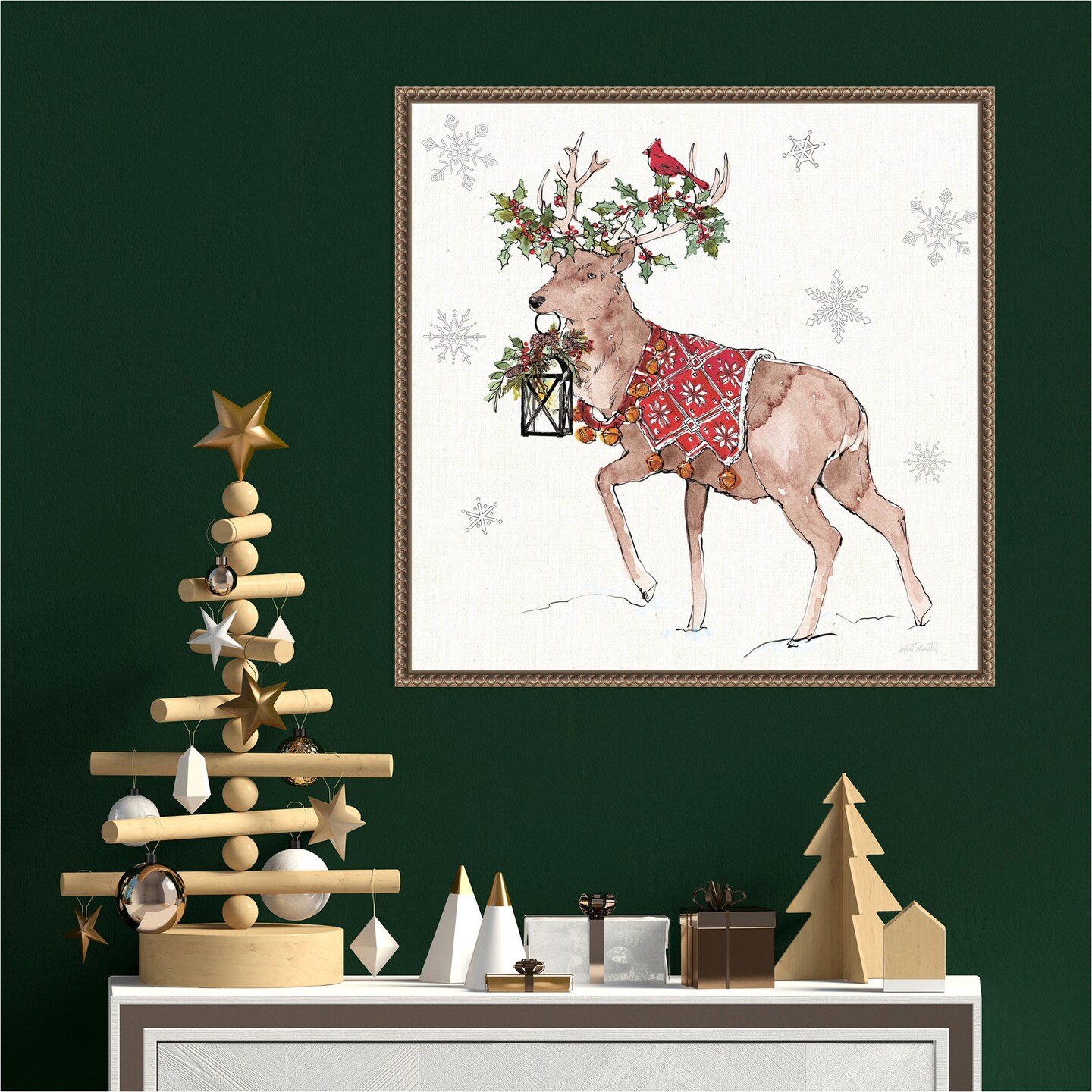 Signs of the Season V Full Deer by Anne Tavoletti Framed Canvas Wall Art