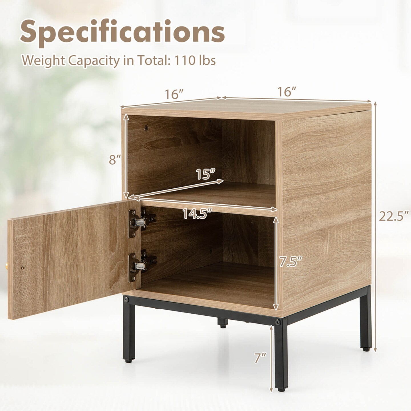 Costway 1/2 PCS Nightstand with Storage Home Boho Style Accent Table with Open Shelf
