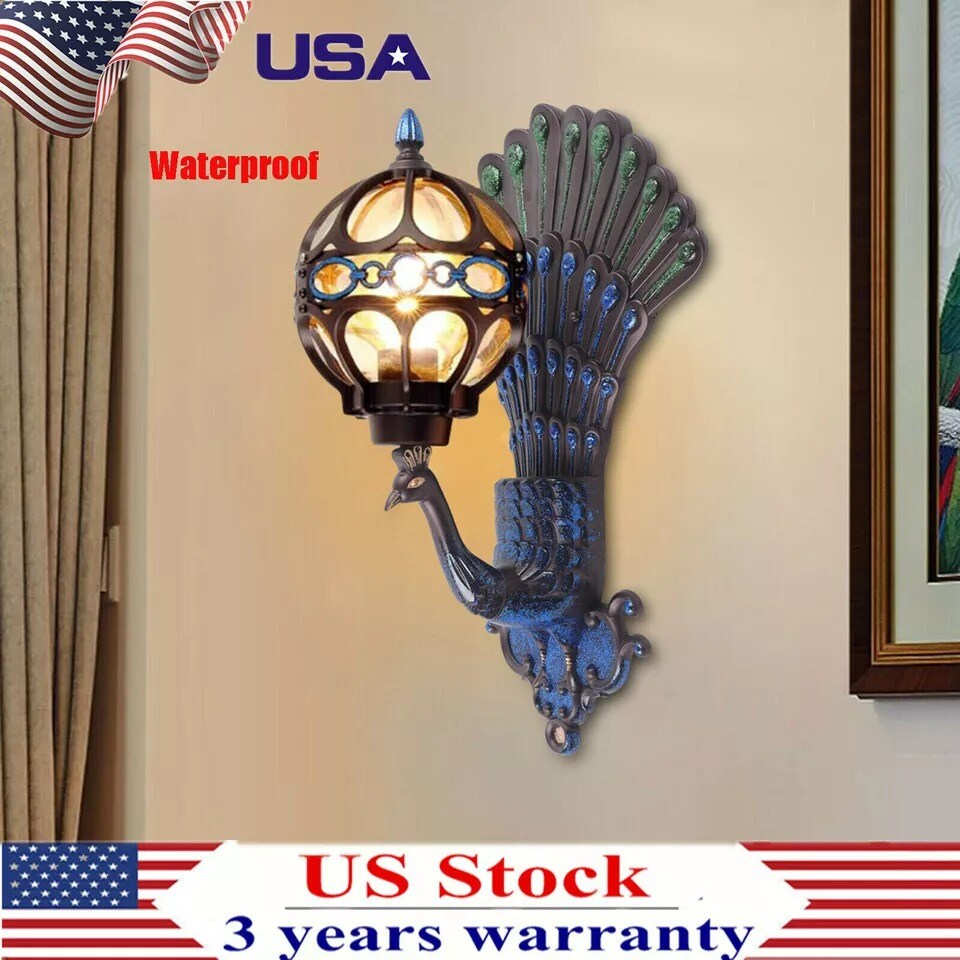 Antique Vintage Peacock Wall Light Fixture Wall Sconce Porch Lamp Waterproof Nof
