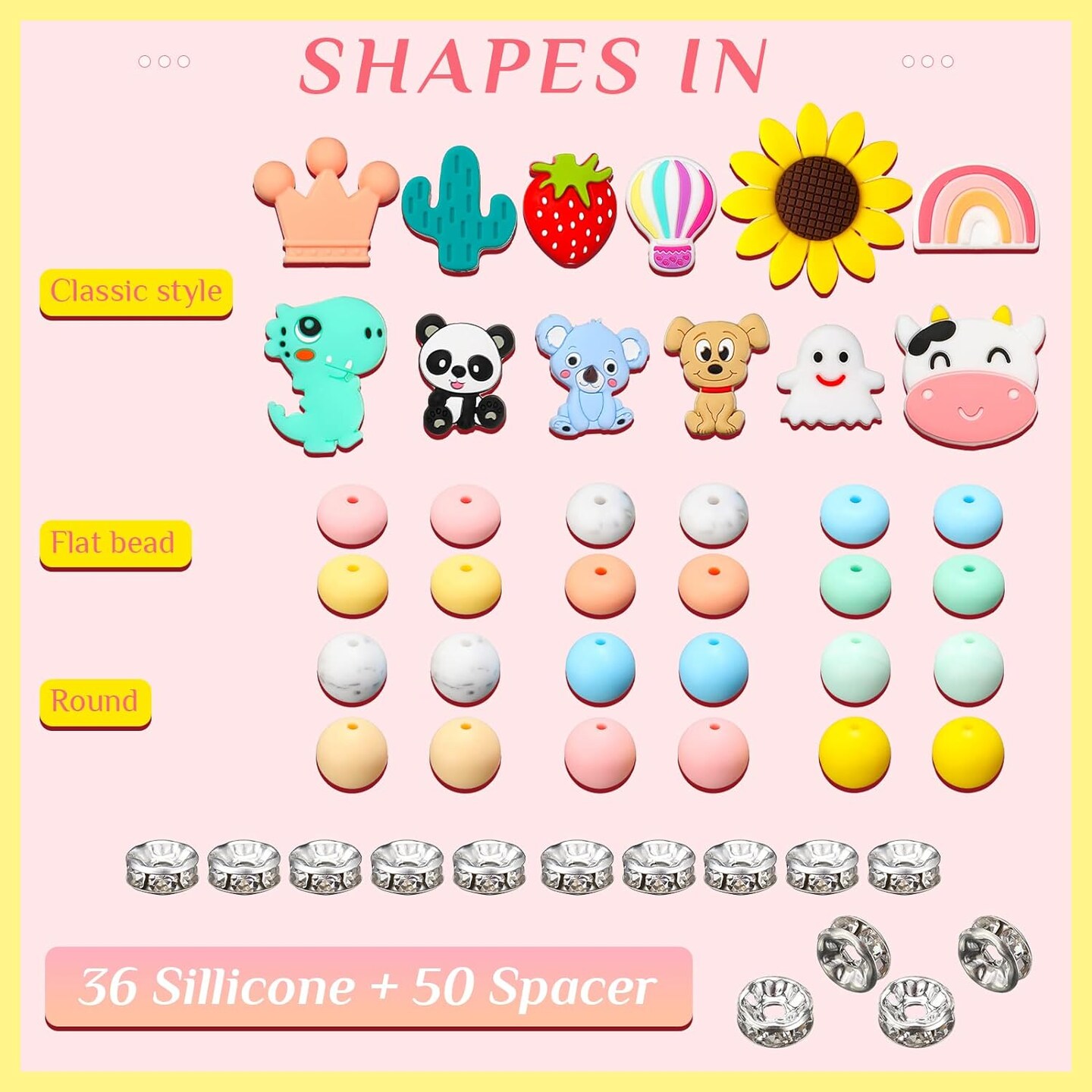 12 Pieces Beadable Pens Kit with Silicone Focal Beads, Animal Style, Black Ink, for DIY School Supplies
