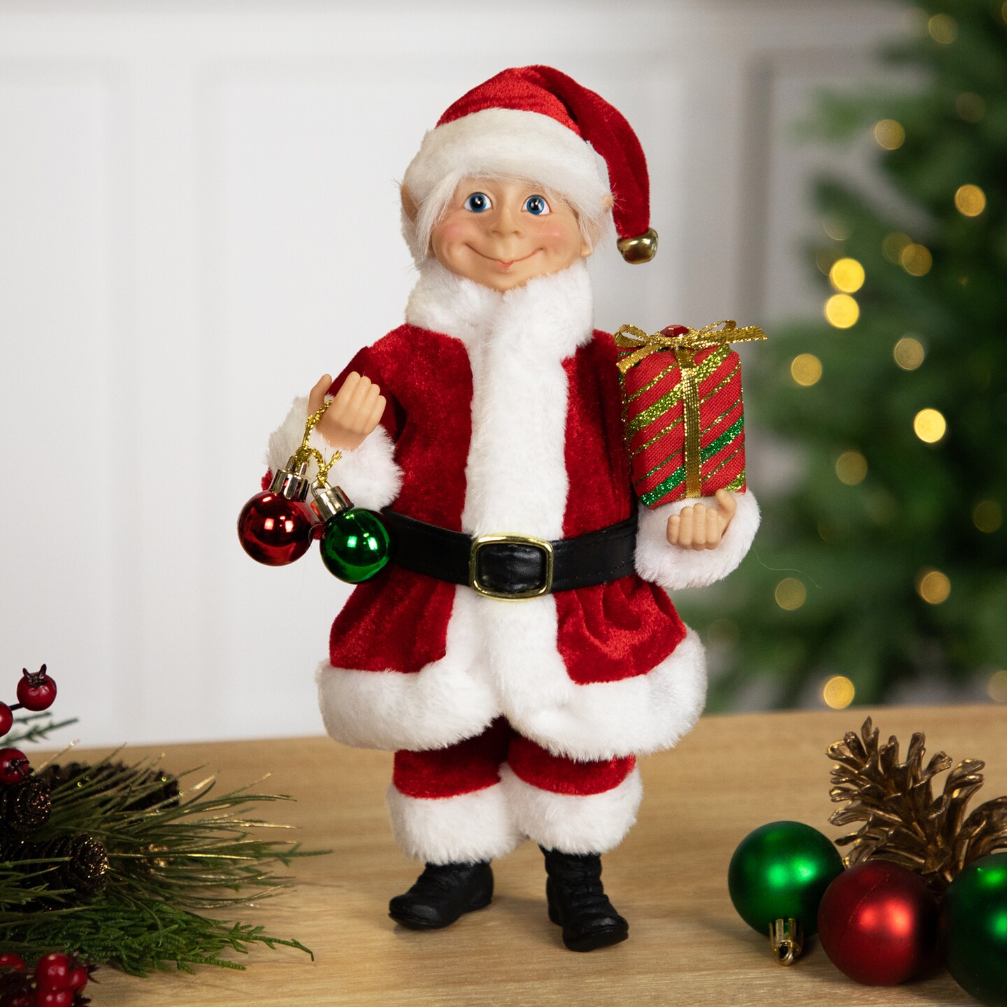 Northlight Santa Elf with Gift Christmas Figure - 14&#x22;