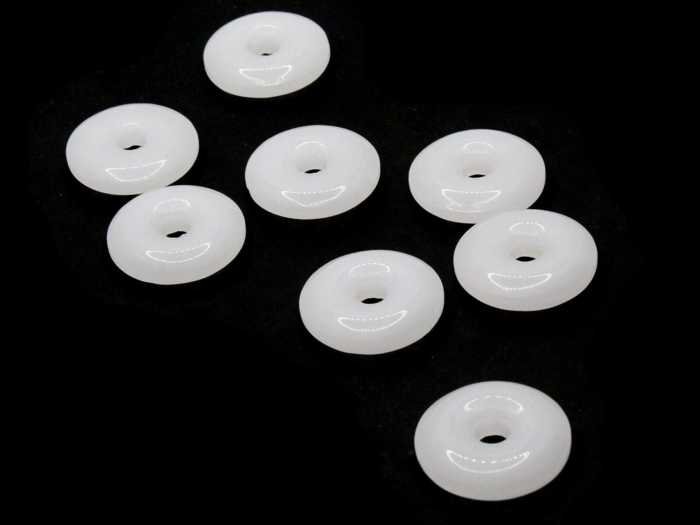 8 19mm White Glass Large Hole Donut Flat Round Ring Beads